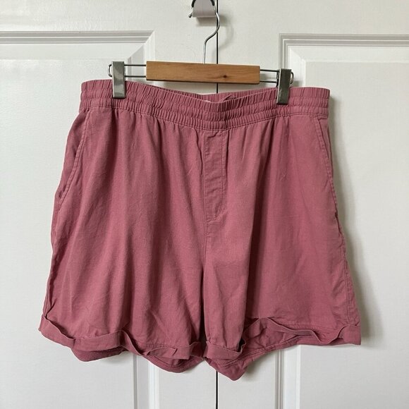 Frank by Frank & Oak Shorts Womens XL Pink Linen Blend Pull On Elastic Waist - Picture 2 of 12
